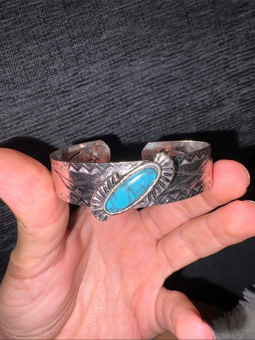 Turquoise Stone Silver Cuff Bracelet - Blue Turquoise Accent
